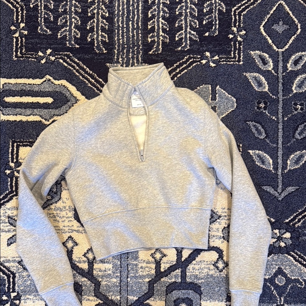 Gray Quarter-Zip Cropped Sweatshirt